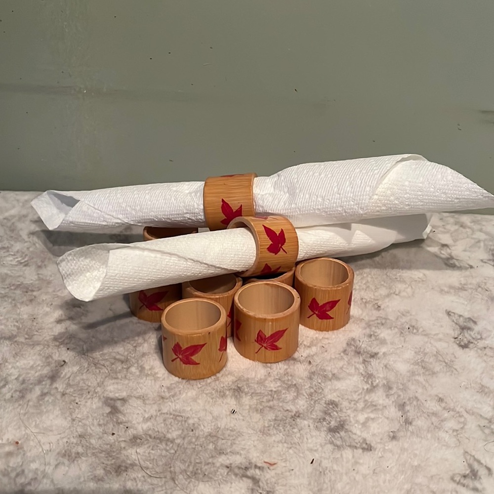 😄BOHO carved wooden napkin rings set of 12